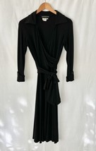 DONNA MORGAN Black Wrap Dress Size 6 Collared Faux Wrap Classy Fall Career - £35.91 GBP