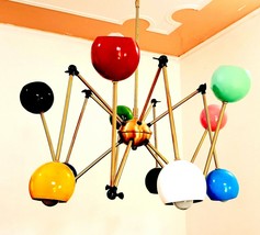 Multicolored Eyeball Spider Design Chandelier 10 Arms Brass Sputnik Huge Light - £447.70 GBP