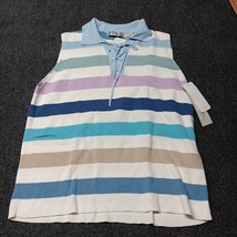 NWT Victoria Jones Sleeveless Sweater Women XL Striped Tie Front Collared - $297.64 MXN