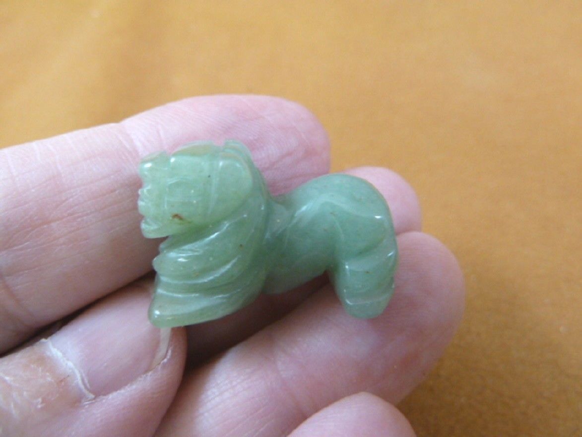 Y-LIO-507) 1&quot; Green Aventurine LION gemstone wild big cat STONE carving ... - $8.59
