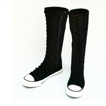 new fashion 3Colors women&#39;s canvas boots lace zipper knee high boots boots flat  - £63.81 GBP