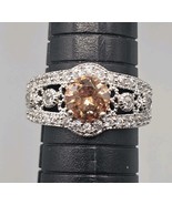 Vtg Ross Simons Sterling Silver Tone Orange CZ Open Work Filigree Band S... - $743.65 MXN