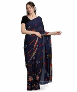 Sari femme imprimé Georgette DESIGNER sans chemisier (RANIYAL bleu_bleu - $2.73 CAD