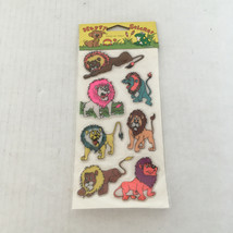 Vintage bright color puffy lion stickers in original package happy stick... - $27.08 CAD