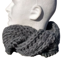 Men&#39;s Wool Scarf Handmade Neck Warmer Chunky Soft Knit English Rib Gray Women&#39;s - £36.25 GBP