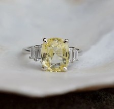 4.35ct Yellow sapphire 14k white gold diamond Engagement Wedding Ring - £1,086.32 GBP