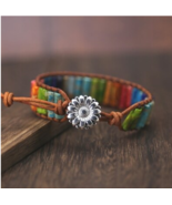 Chakra Multi Color Natural Stone Tube Beads Leather Wrap Bracelet - £18.87 GBP