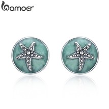 100% 925 Silver Fantasy Starfish Round Small Stud Earrings for Women Clear CZ Fa - £14.17 GBP