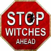 Halloween Stop Witches Ahead Metal Sign 12&quot; Wall Decor - DS - £19.14 GBP