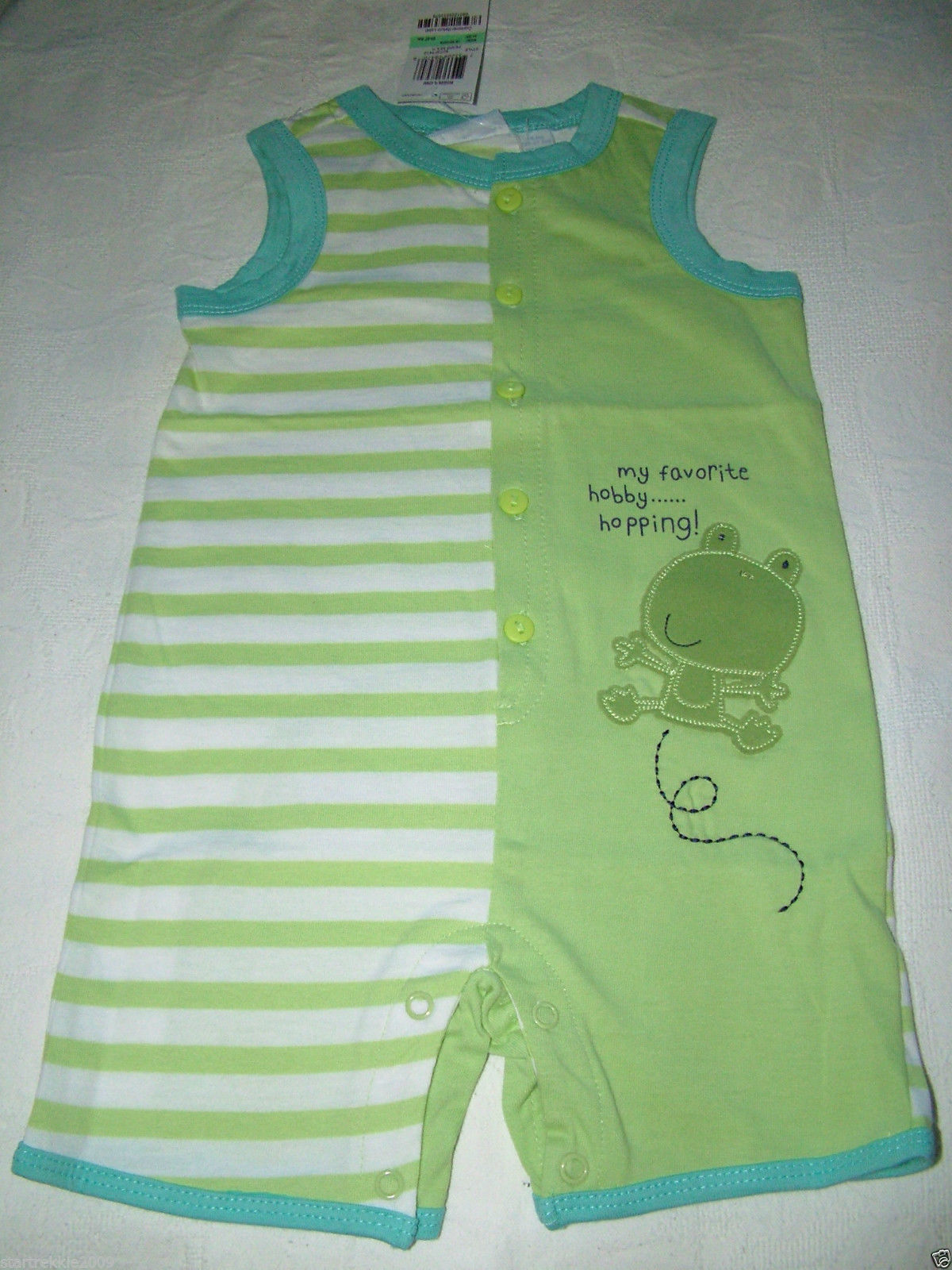 First Impressions Baby Boy Stripe/Solid Romper, Green Frog. Sz.12 Months, NWT - £7.91 GBP