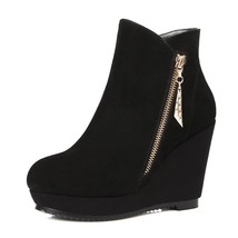 High women&#39;s boots Cow Suede Wedge Platform boots Hidden Heel Shoes High Top Cas - £91.28 GBP
