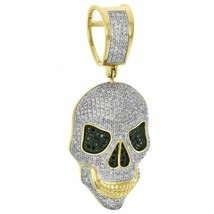 3Ct Round Cut CZ Diamond Halloween Skull Pendant 14K Yellow Gold Finish 18&#39;&#39; - £142.43 GBP