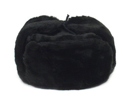 Authentique Russe Militaire Fausse Fourrure Noir Ouchanka Chapeau - £27.67 GBP