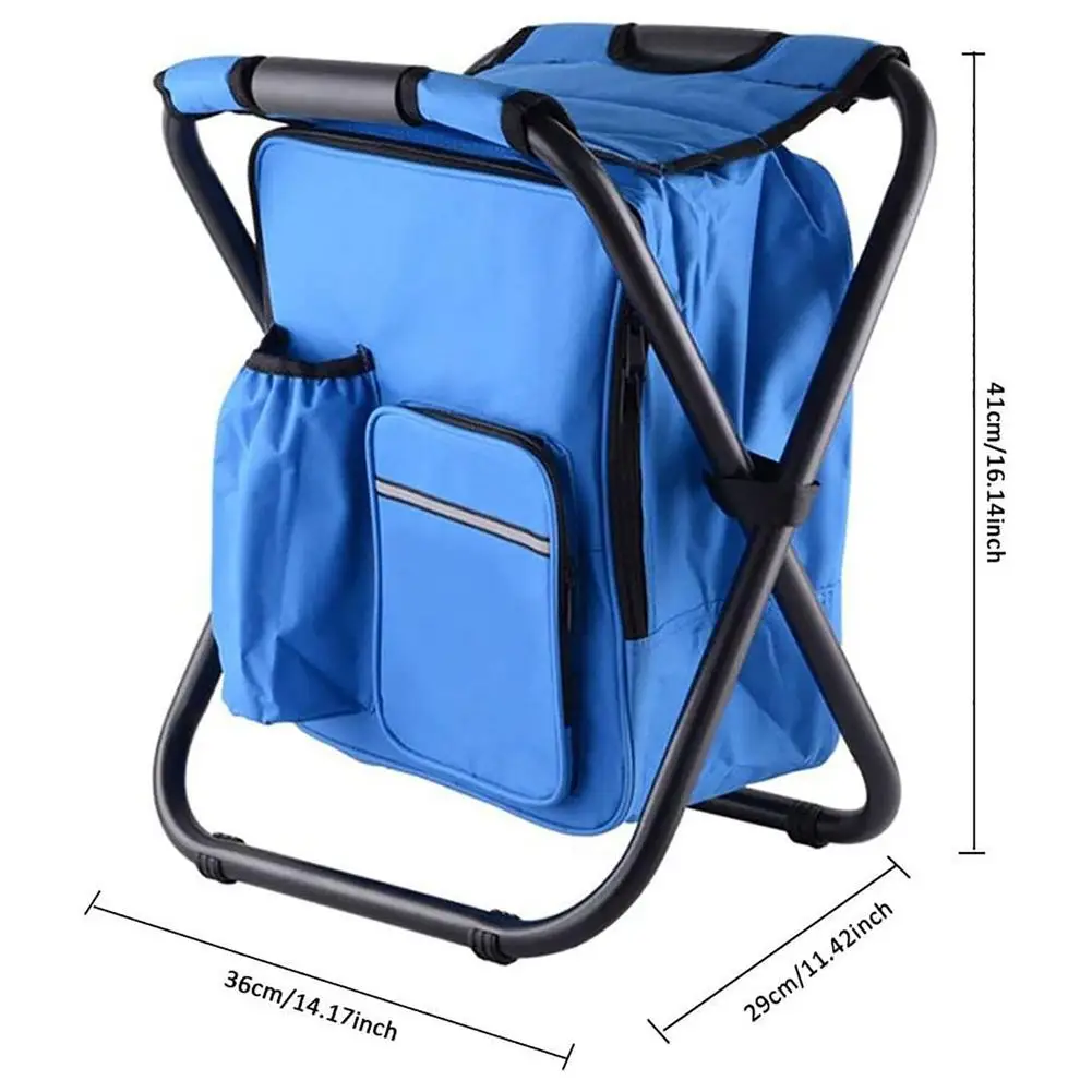 Portable Folding Fishing Chair Stool With Cooler Insulated Bag Backpack For - £44.12 GBP