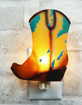Rustic Western Cowboy Boot Turquoise Cowskin Design Wall Plug In LED Nig... - $16.99