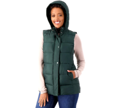 Susan Graver Water Resistant Quilted Vest with Zip Off Hoodied- Rich Hun... - £31.54 GBP