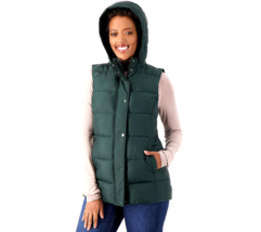 Susan Graver Water Resistant Quilted Vest with Zip Off Hoodied- Rich Hun... - £30.95 GBP