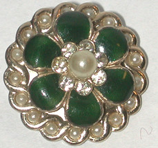 Vintage signed Coro Rhinestone Enamel faux pearl Flower Pin/Brooch - £10.93 GBP