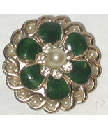 Vintage signed Coro Rhinestone Enamel faux pearl Flower Pin/Brooch - €12,24 EUR