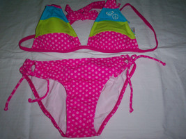 Women&#39;s Jr&#39;s Roxy Pink Triangle Top Bikini Swim Suit White Peace Signs New $60 - £25.95 GBP
