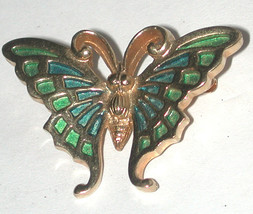 small Enamel Butterfly bug Pin/Brooch Goldtone Signed Napier Blue/Green vintage - £8.79 GBP