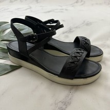 Ecco Womens Wedge Sandals Size 40 Black Leather Ankle Strap Low Heel - $37.61