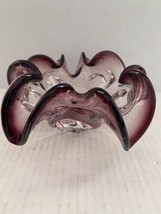 Beautiful Vintage Murano ICET Art Glass Bowl Hand Blown Purple Folded Edge - £27.64 GBP
