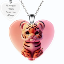 Tiger Puffed Heart Pendant Necklace -New- &quot;I Love You Today, Tomorrow, Always&quot; - £13.46 GBP