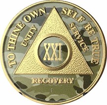 21 Year AA Medallion Camo Gold Plated Anniversary Chip Camouflage Color - £14.27 GBP