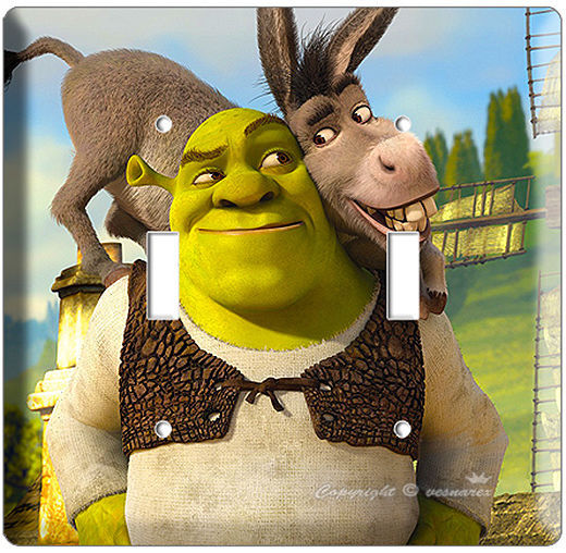 SHREK & DONKEY DOUBLE LIGHT SWITCH WALL PLATE COVER KIDS BEDROOM DECORATION ART