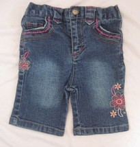 Arizona Jean Co Baby Girl Size 12 Months Jeans with Flower Embroidery Trim - £5.54 GBP