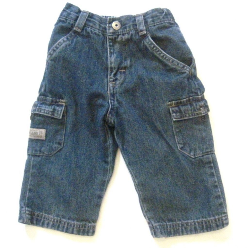 WRG  Jeans Co Baby Cargo Jeans Infant Size 12 Month Blue Denim Elastic Waist - £5.46 GBP