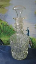 Victorian Decanter Glass Three Ring Neck with Stopper 11&quot; - £97.12 GBP
