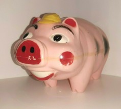 Westland Plastic 1950&#39;s Pink Pig Piggy Bank w/ Tip Hat Military Cap 10&quot; Long - £11.05 GBP