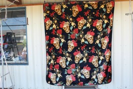 Sugar Skull Skulls Roses Day Of The Dead Los Muertos Queen Size Blanket - £49.04 GBP