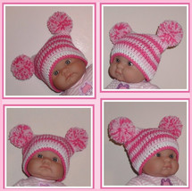 Newborn Girl Baby Hat Pastel Hot Pink Pom Poms White Jester Style Girls - £10.57 GBP