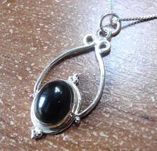 Nicely Framed Black Onyx 925 Sterling Silver Necklace Corona Sun Jewelry h110a - $18.89