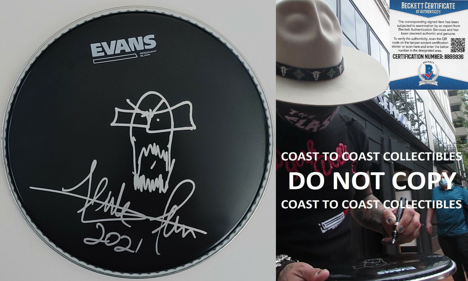 Frank Ferrer Gun N Roses drummer signed autographed 10&#39;&#39; Drumhead Becket... - $237.59