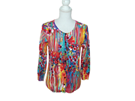 Joseph A. Button Up Cardigan Colorful Light Weight Knit Floral Neon Prin... - £19.67 GBP