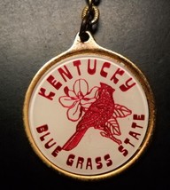 Kentucky Blue Grass State Key Chain Red Print with Cardinal on White and Gold - £5.49 GBP