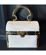 Vintage 60s Harry Rosenfeld White Leather Box Treasure Chest Purse Gold ... - $144.95