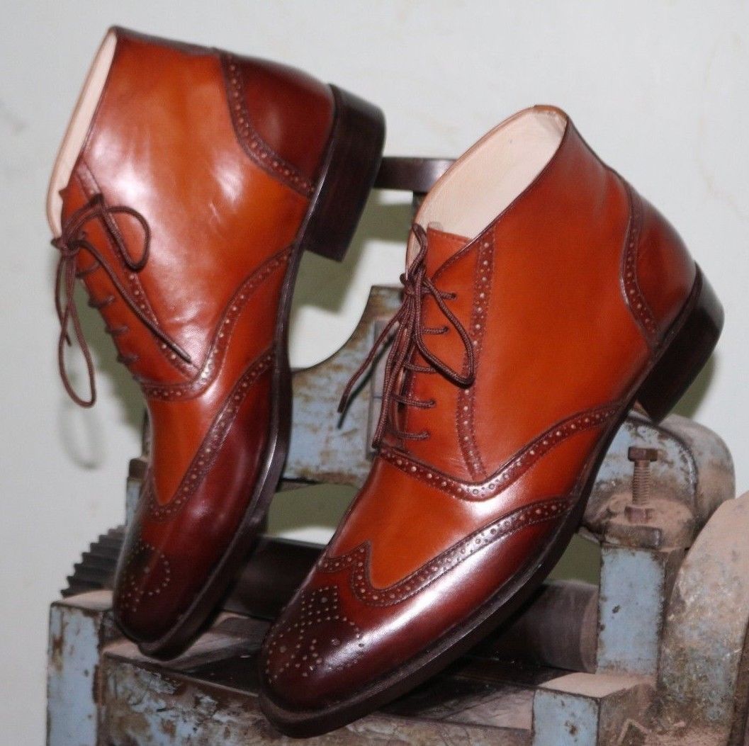 New Handmade Brown Calf Leather Three Monk Strap Ankle Boot for Men's