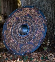 drake ornamental patterns Shield Norse Dragon Round Wooden Working Viking Shield - £147.19 GBP