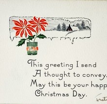 Christmas Day Greeting Card 1910s Embossed Poinsettia Farmhouse PCBG6B - $17.50