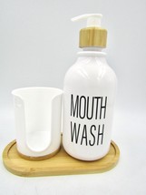 Mouthwash Dispenser Pump with Attached Paper Cup Holder Caddy - White - NEW - $19.75