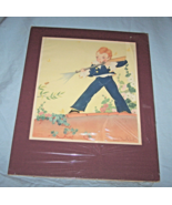 Vintage Matted Fern Bisel Peat Illustration-Boy Shooting Pop Gun-11 by 14 - $12.50