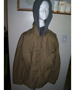 MEN&#39;S GUYS QUIKSILVER KHAKI TAN ZIP  UP BUTTONUP JACKET COAT GRAY HOODIE... - $999.51 MXN