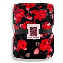 Victoria’s Secret Floral Print Black Red Sherpa Blanket - £39.81 GBP