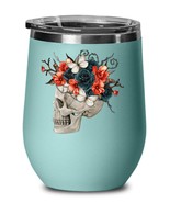Skull and roses wine tumbler with bouquet and butterfly, halloween goth ... - €26,09 EUR