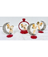 4 Vintage German Angles Band w Silver Mica Moon 1 Candle Holder 3 Figures - $76.31 CAD